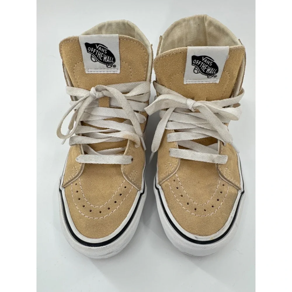 Vans Sk8 Hi Top Sneakers Tan Suede Canvas Lace‎ Up Youth Size 3.5 Mens 5 Womens
